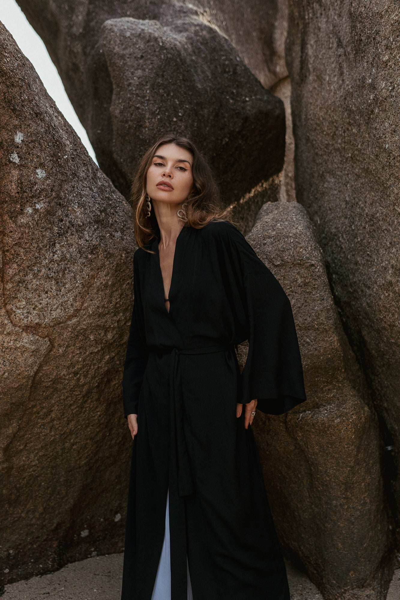 Maxi black women kimono