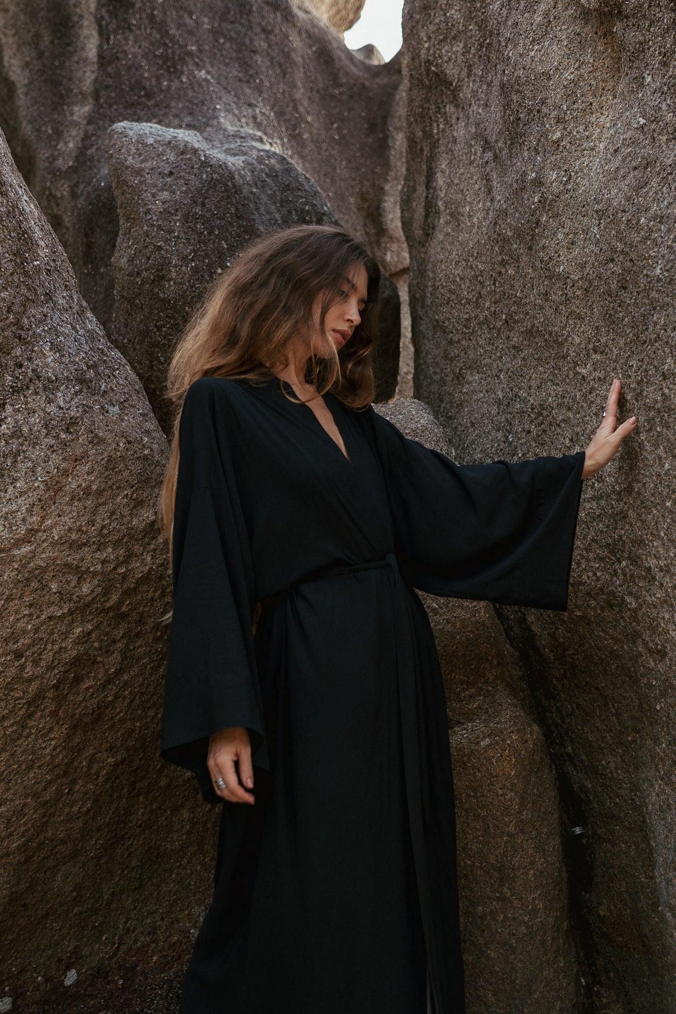 Maxi black women kimono