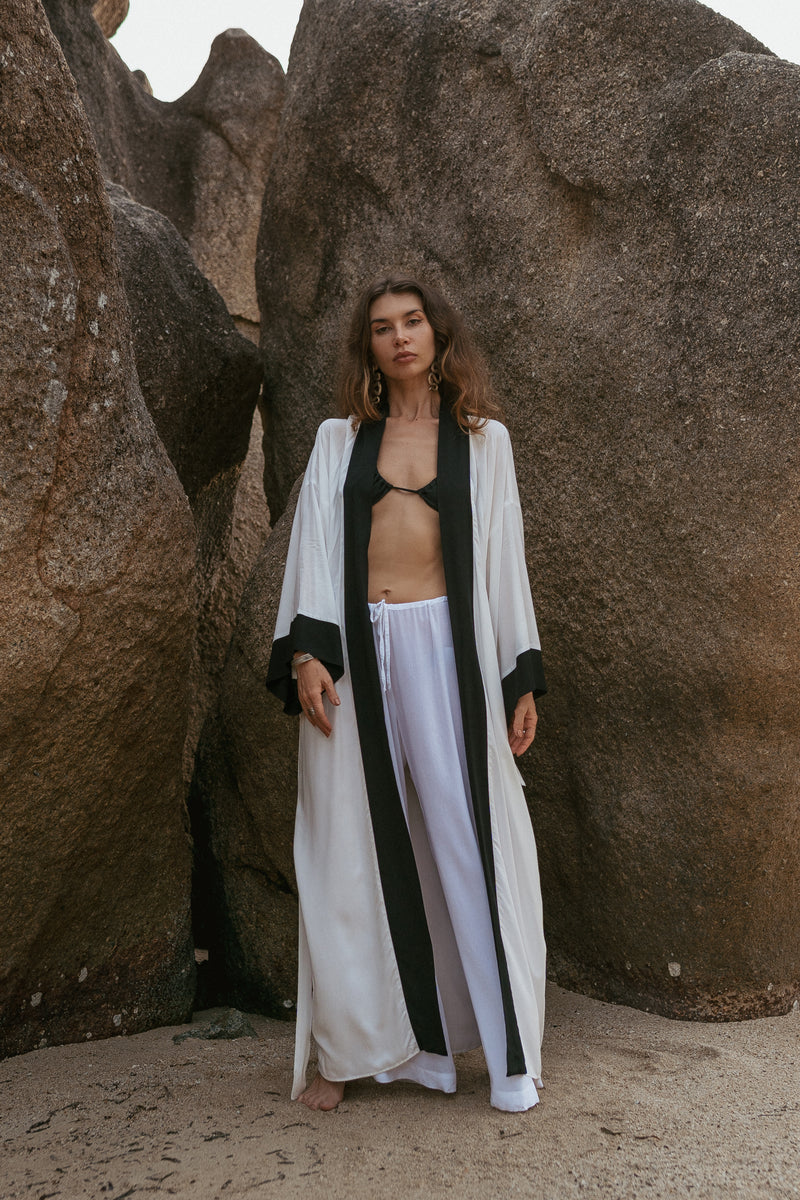 Two coloured white maxi kimono