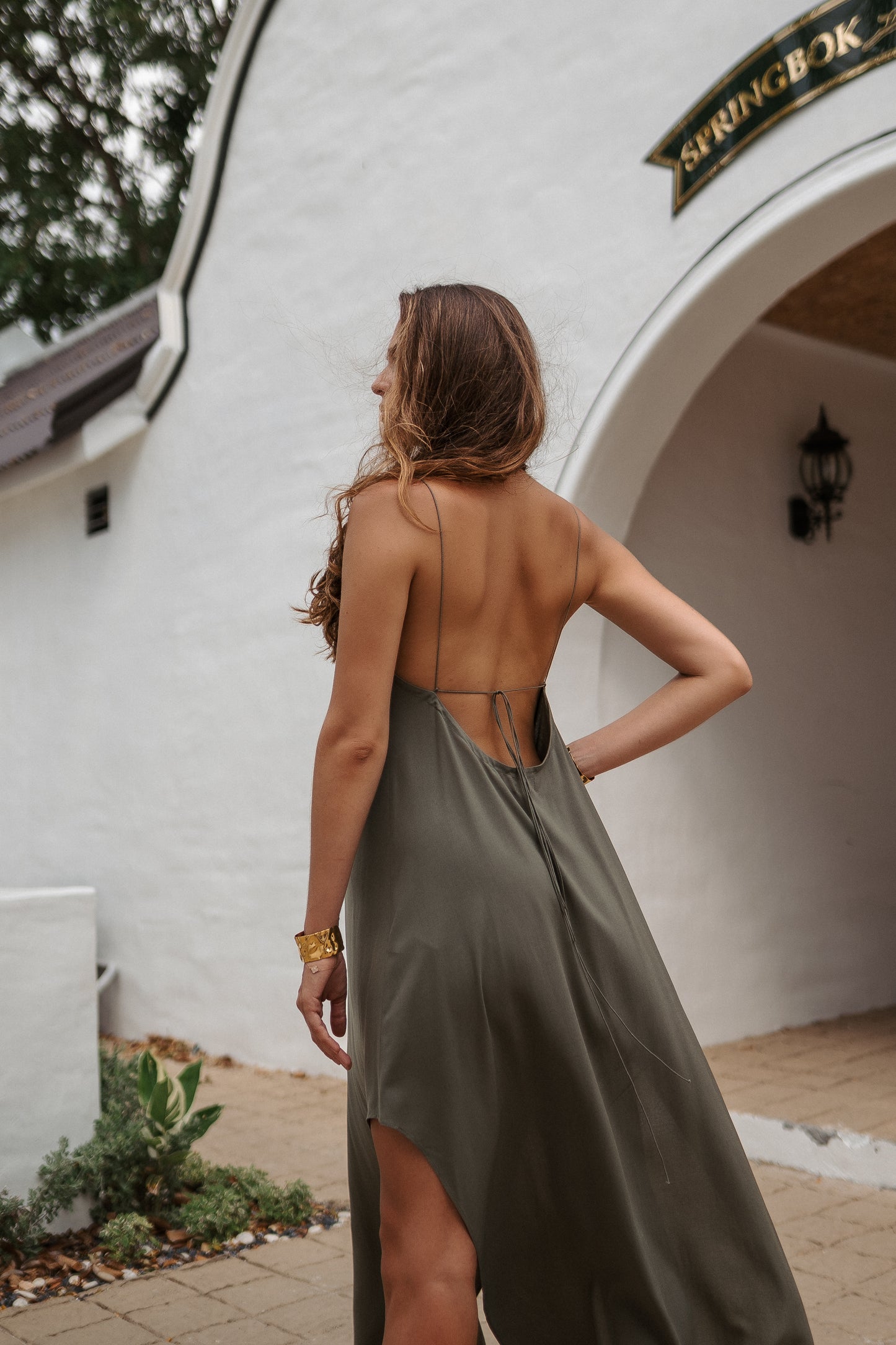Women khaki maxi slip dress