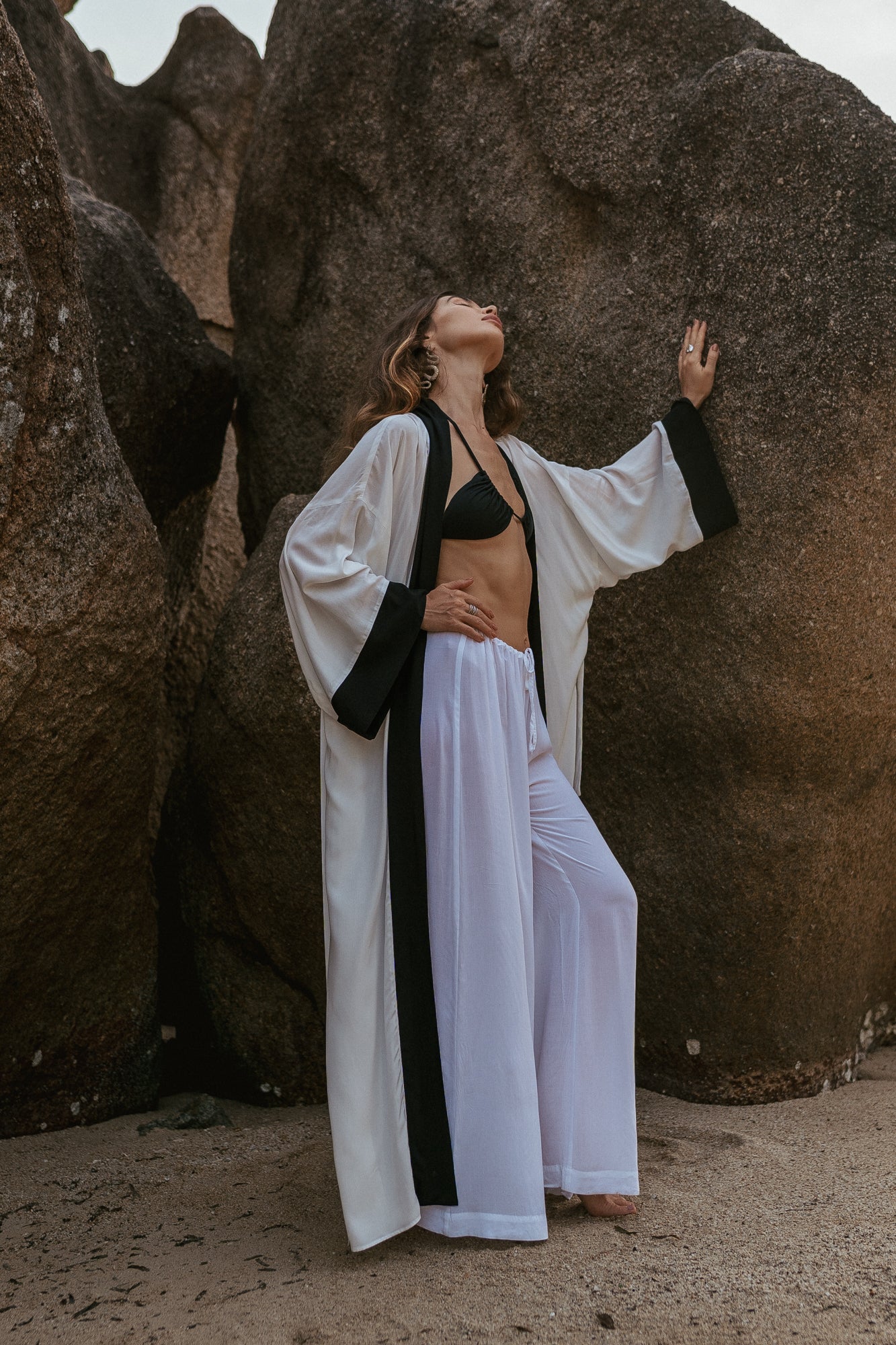 Two coloured white maxi kimono