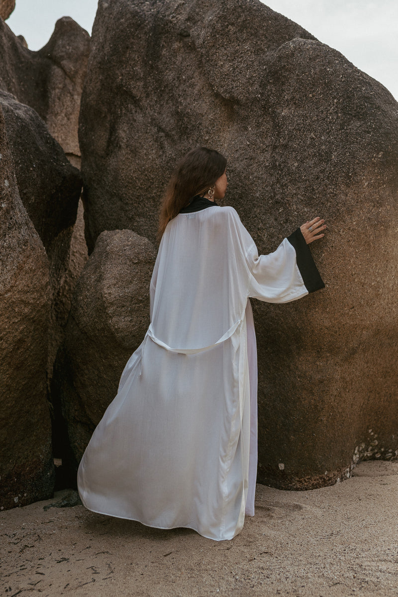 Two coloured white maxi kimono