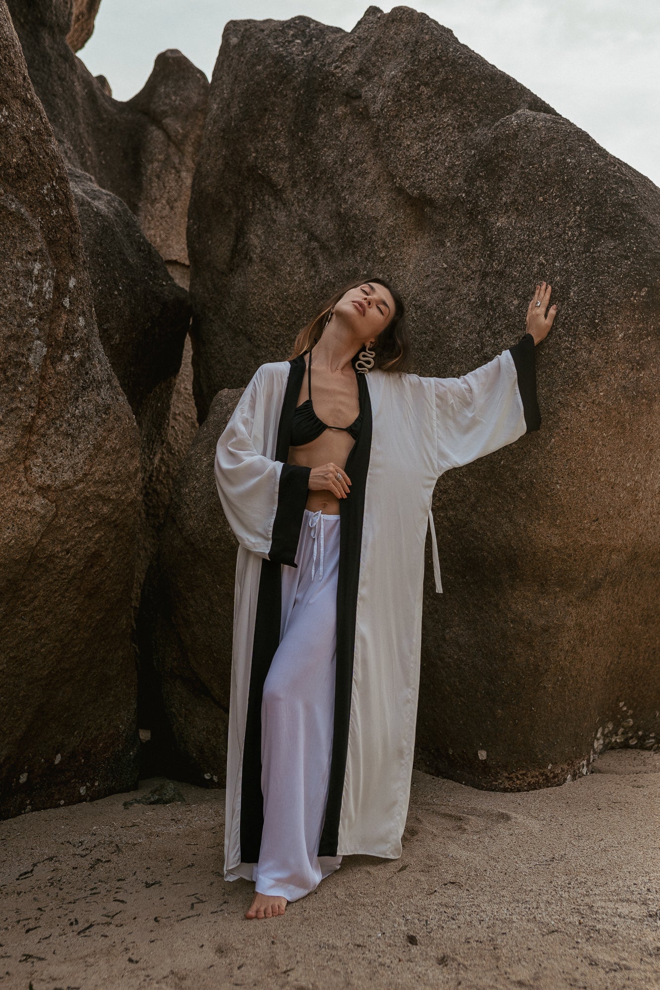 Two coloured white maxi kimono