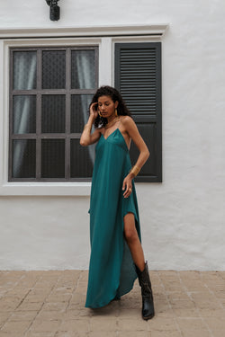 Women turquoise maxi slip dress