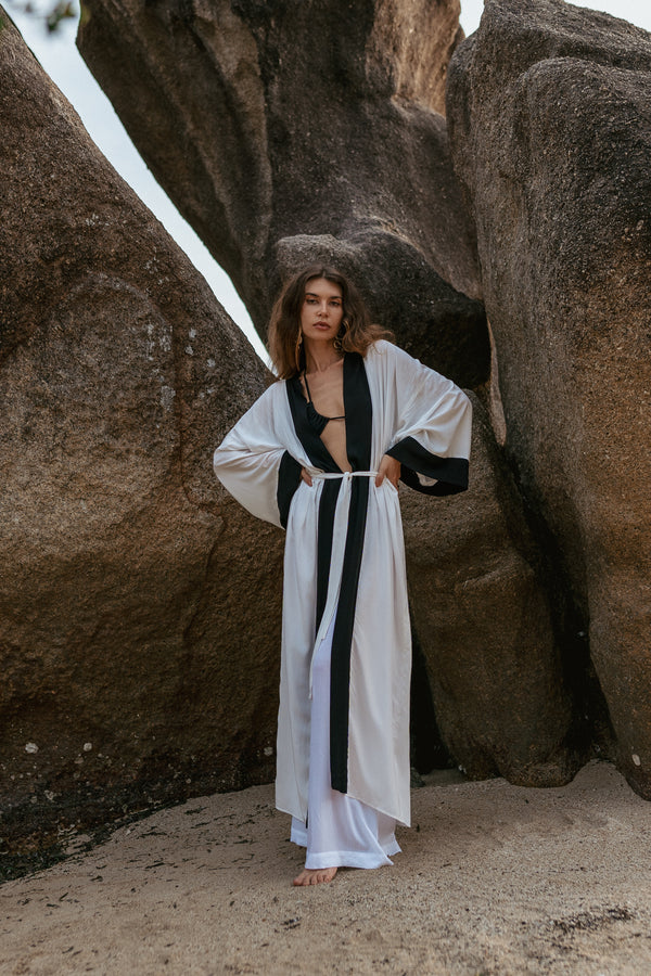 Two coloured white maxi kimono