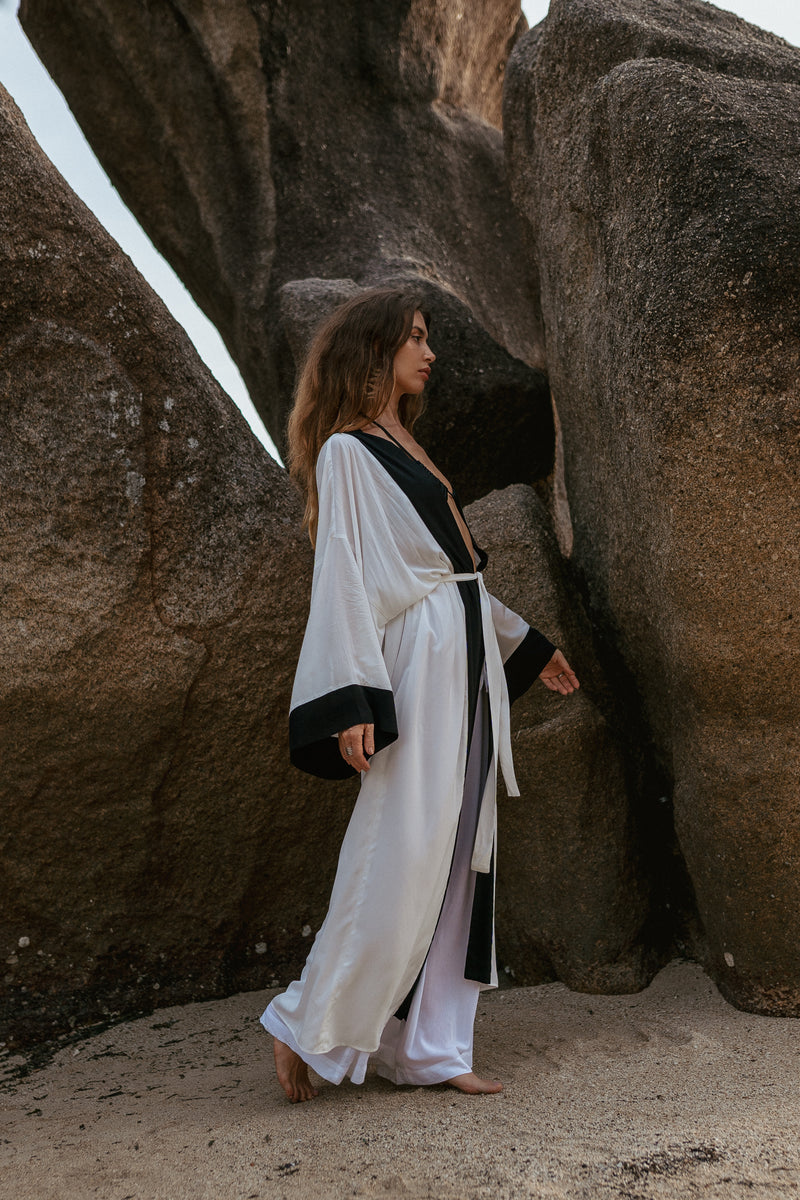 Two coloured white maxi kimono