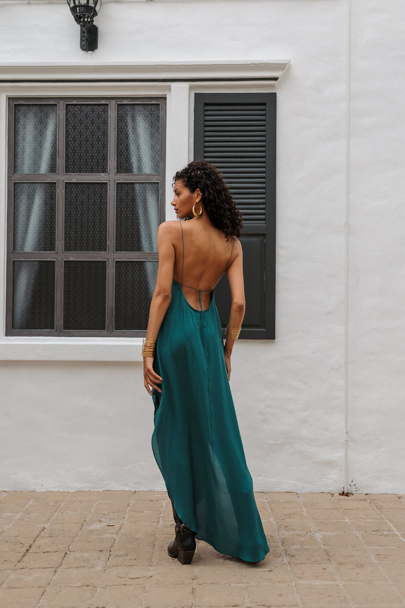 Women turquoise maxi slip dress