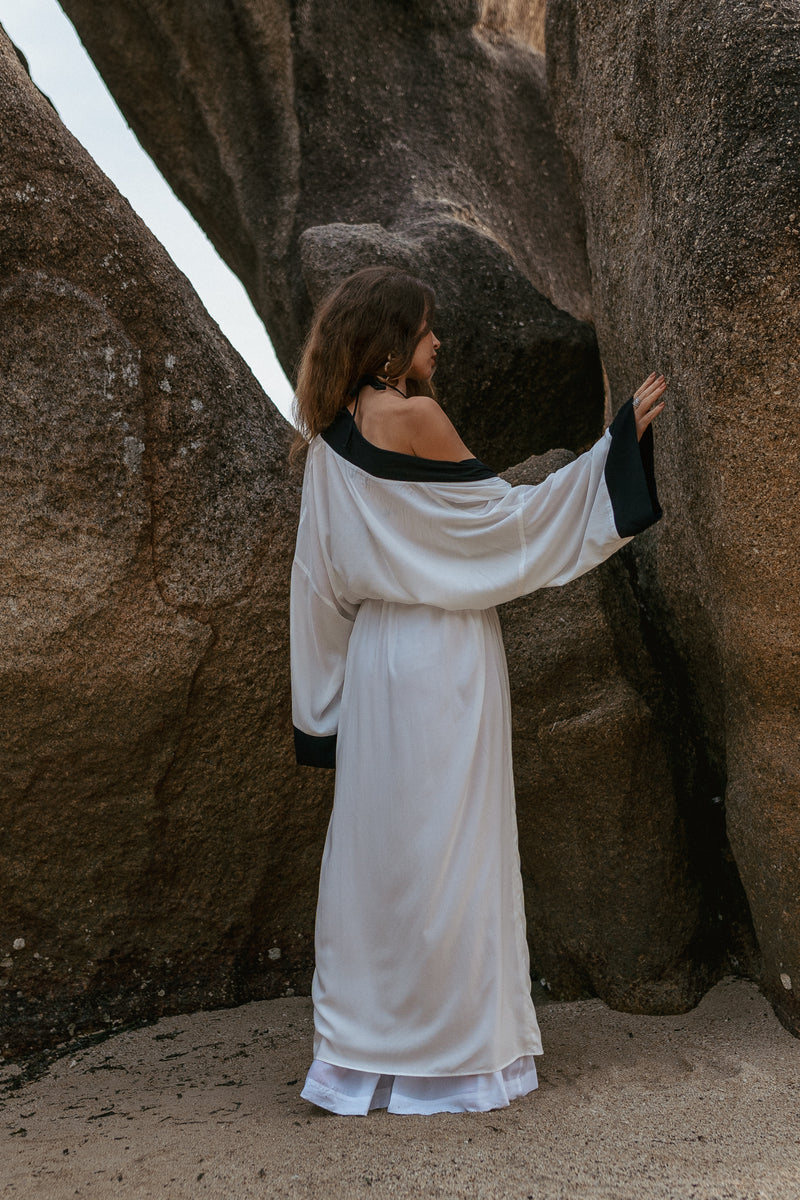 Two coloured white maxi kimono