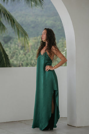 Maxi turquoise slip dress in Silky Viscose
