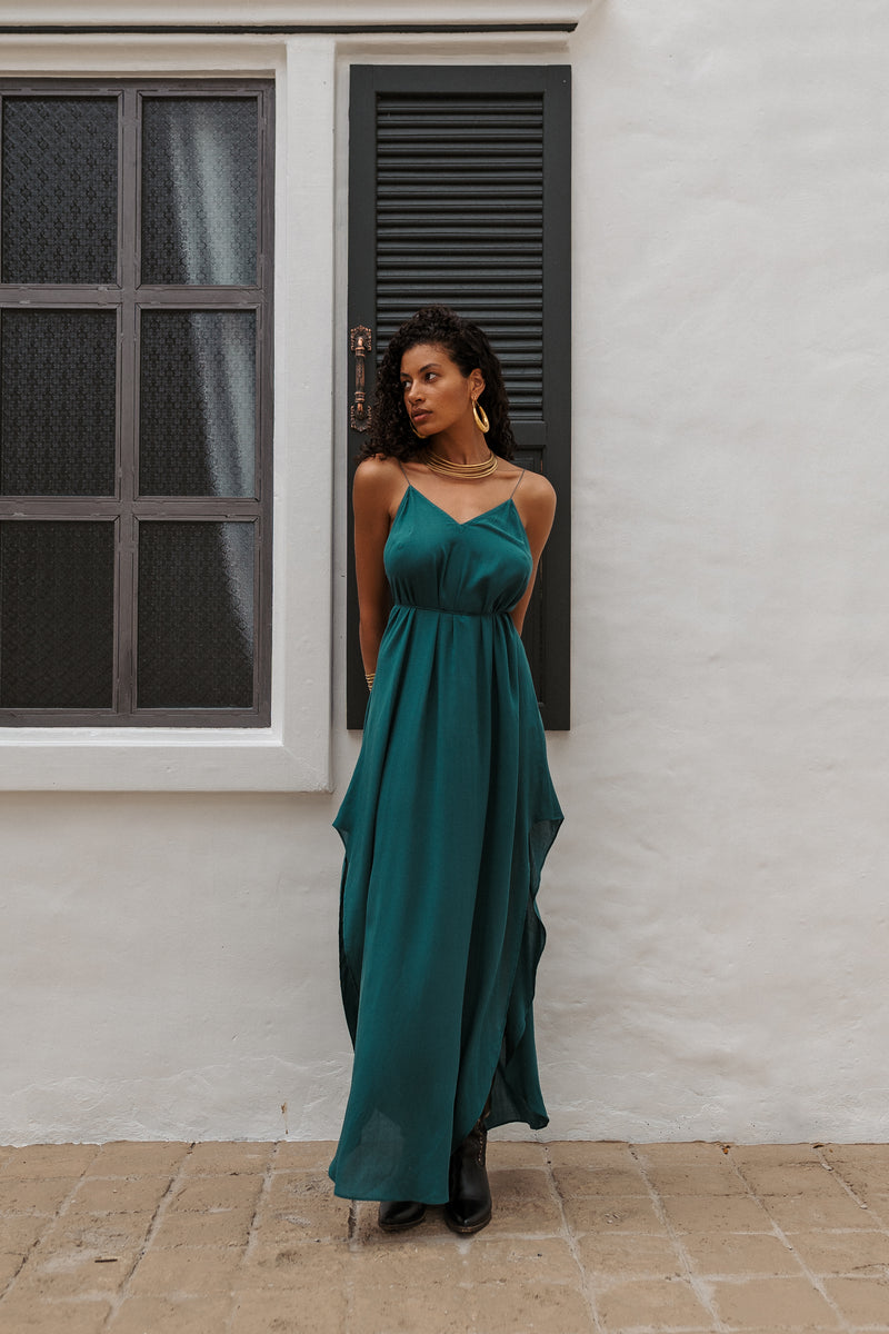 Women turquoise maxi slip dress