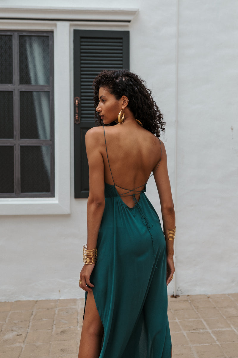 Women turquoise maxi slip dress