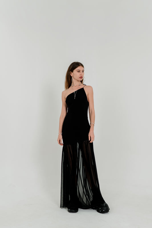 Zoe Sheer Black Maxi Dress — Open Back