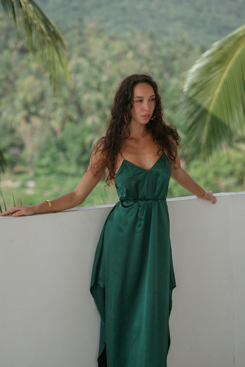 Maxi turquoise slip dress in Silky Viscose