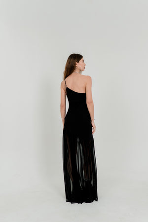 Zoe Sheer Black Maxi Dress — Open Back