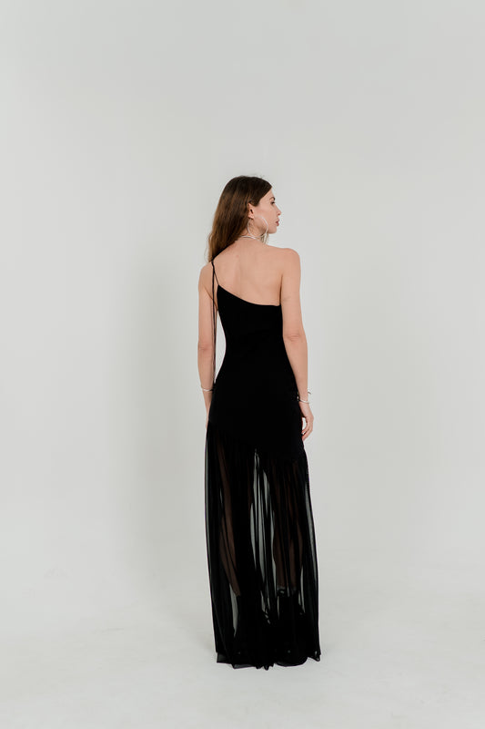 Zoe Sheer Black Maxi Dress — Open Back