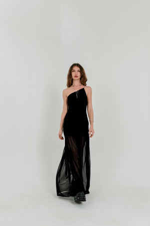 Zoe Sheer Black Maxi Dress — Open Back