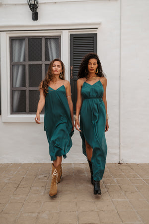 Women turquoise midi slip dress