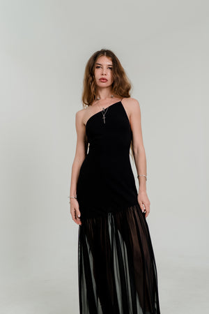 Zoe Sheer Black Maxi Dress — Open Back