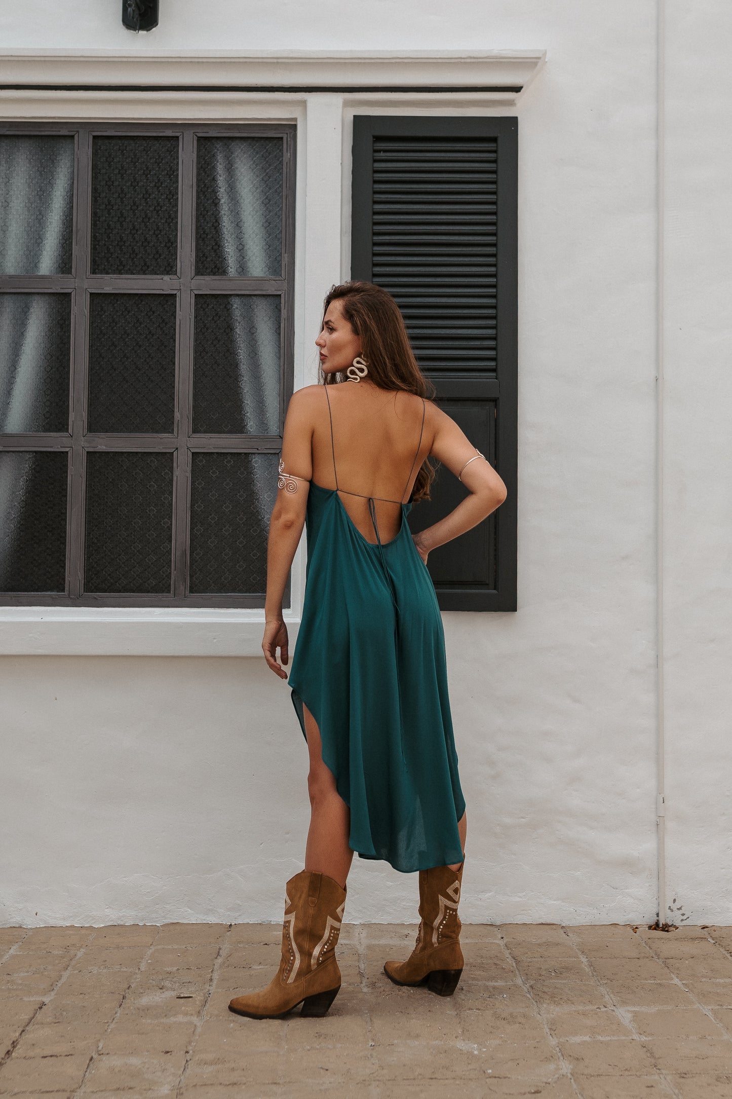 Women turquoise midi slip dress