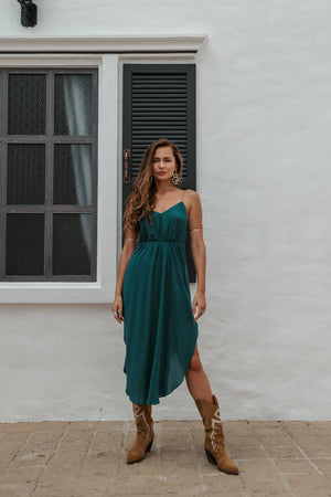 Women turquoise midi slip dress