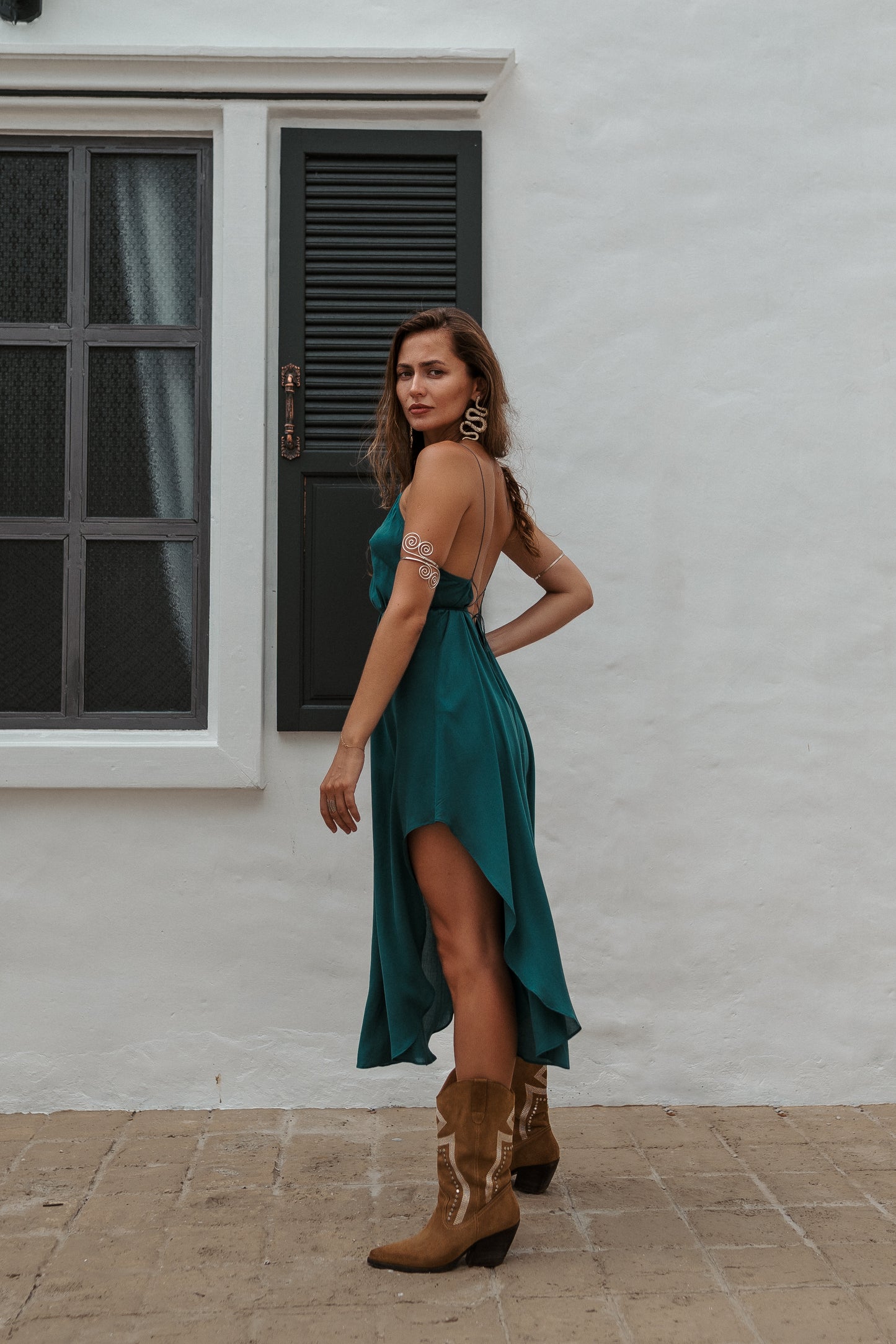 Women turquoise midi slip dress