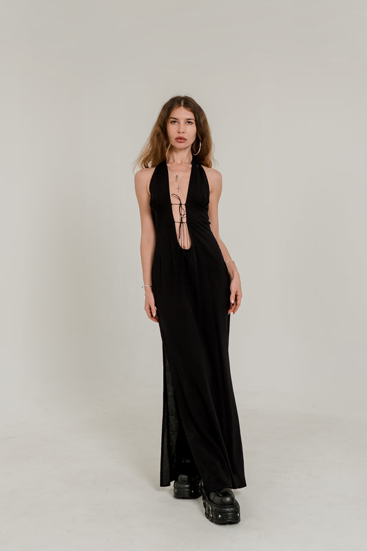 Monna Cut-Out Maxi Dress – Midnight Black