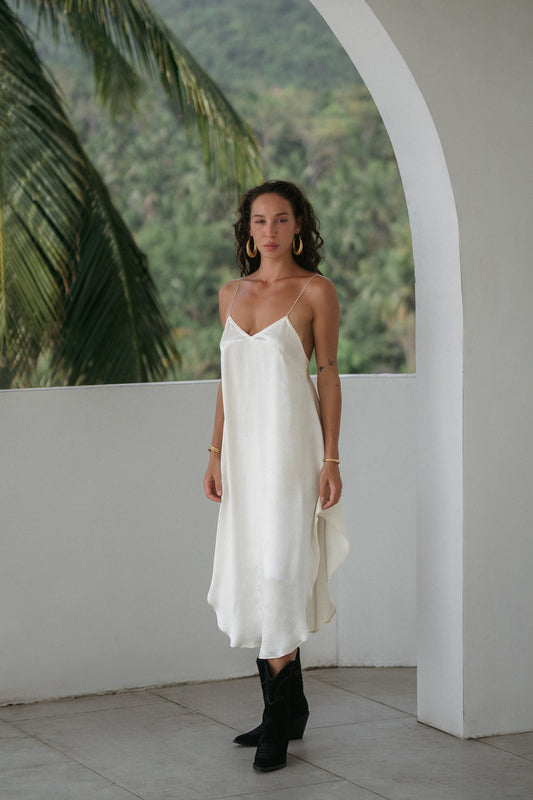 Milky Slip Dress in Silky Viscose (Midi)