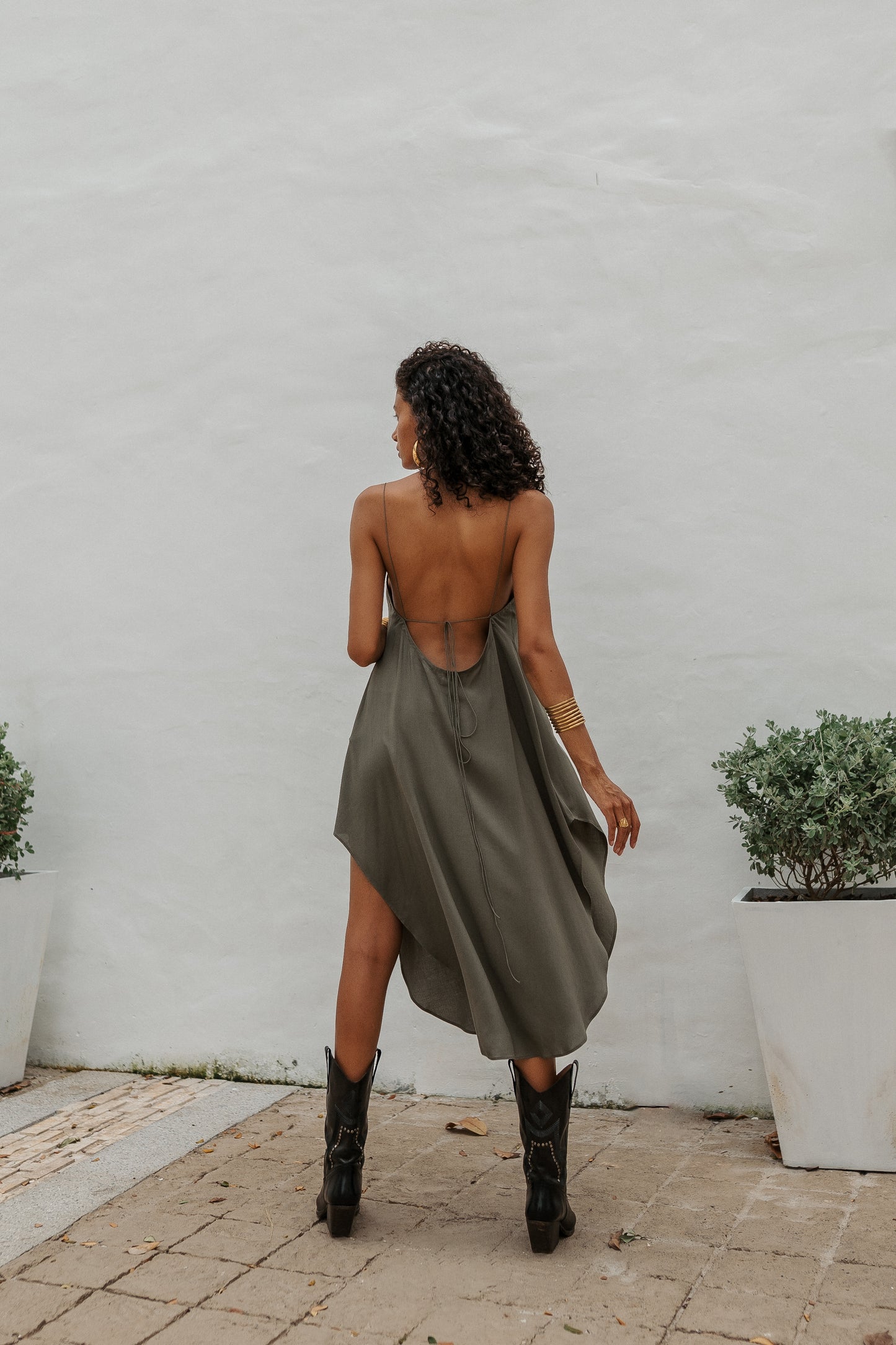 Women khaki midi slip dress