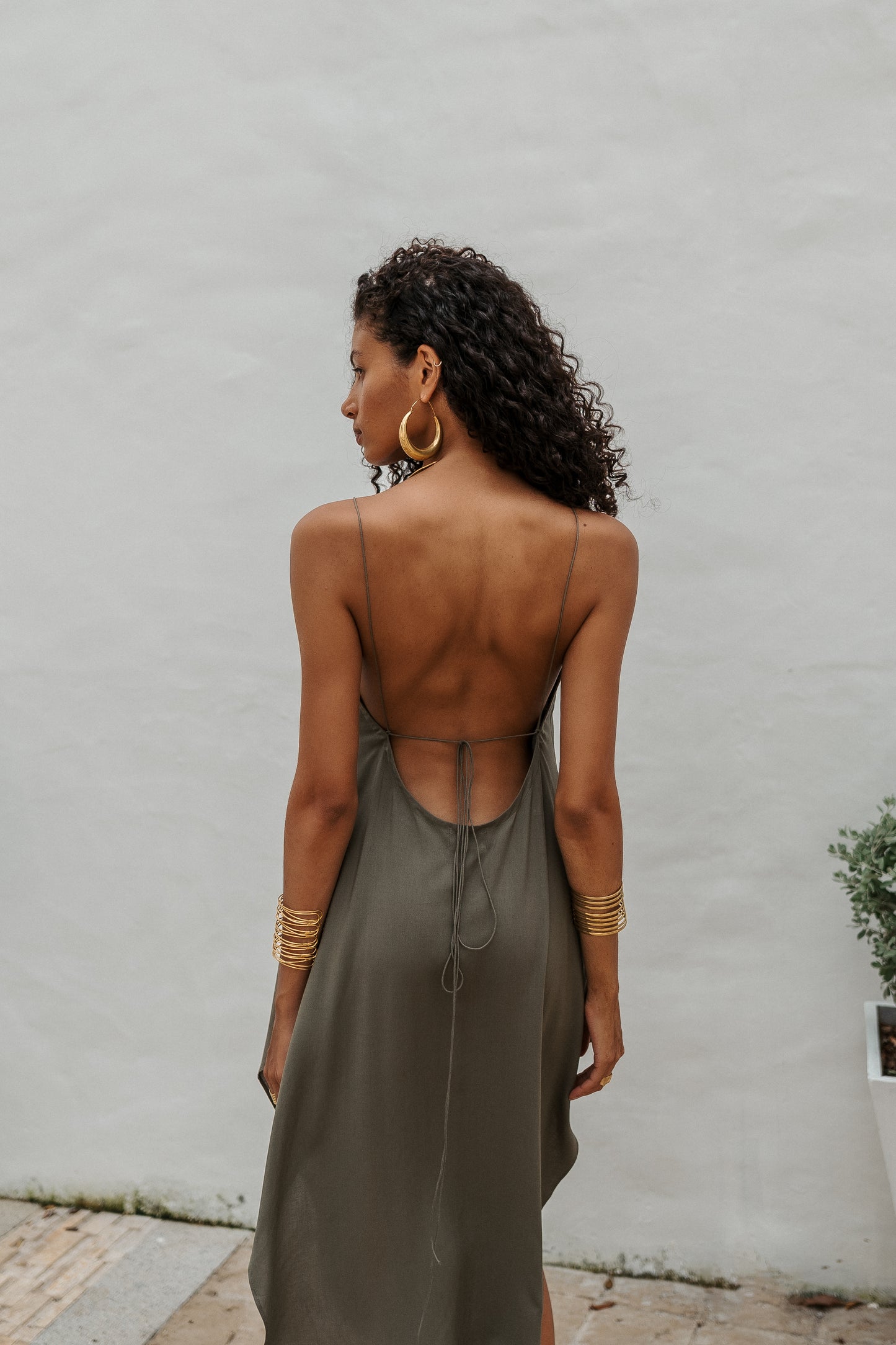 Women khaki midi slip dress