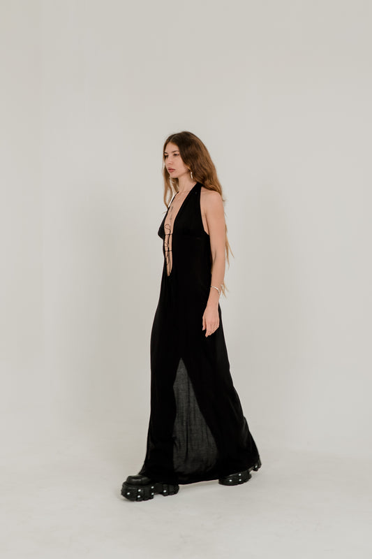 Monna Cut-Out Maxi Dress – Midnight Black