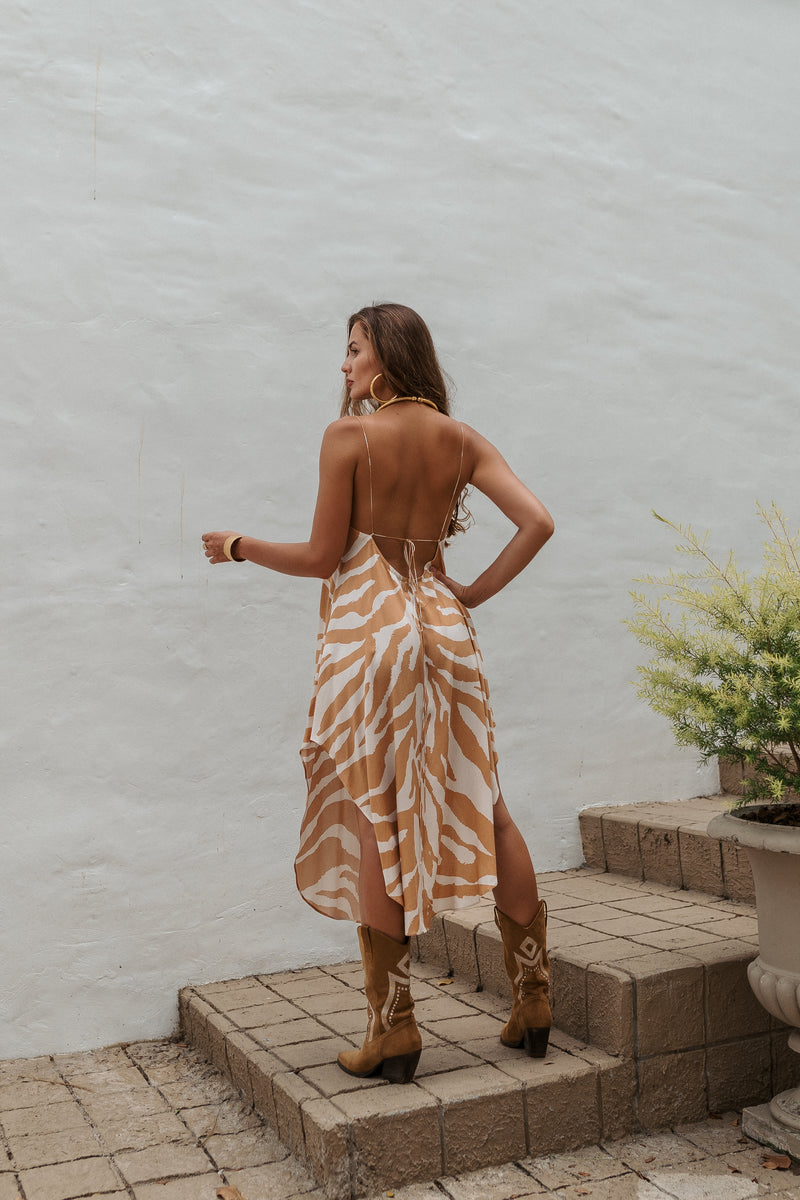 Zebra midi slip dress orange