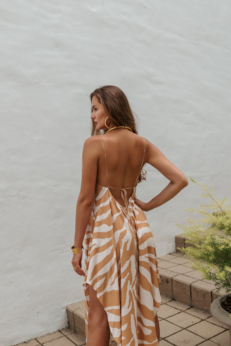 Zebra midi slip dress orange