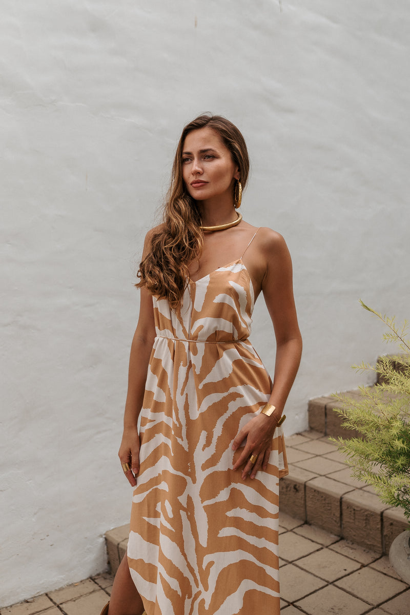 Zebra midi slip dress orange