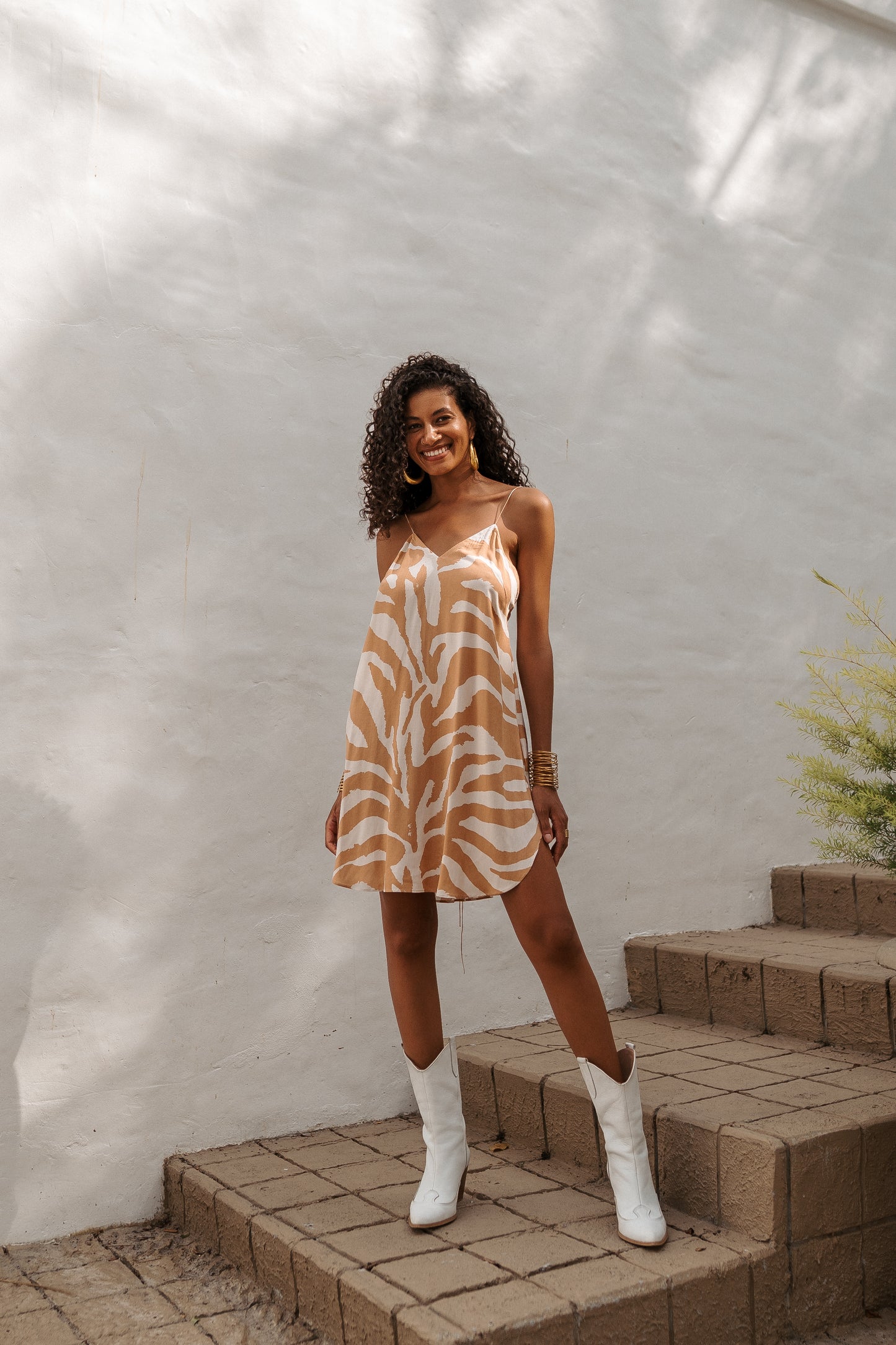 Zebra mini slip dress orange