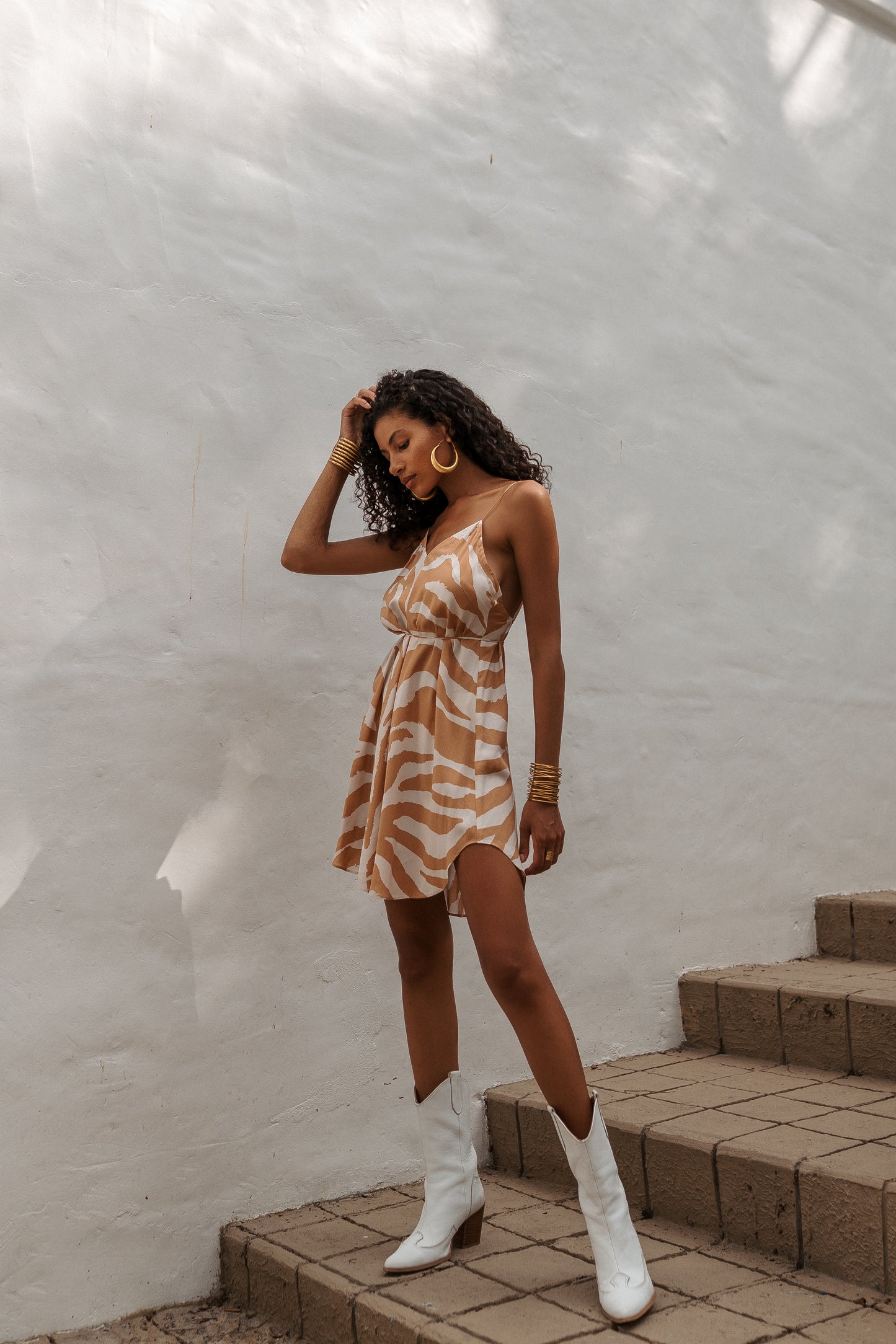 Zebra mini slip dress orange