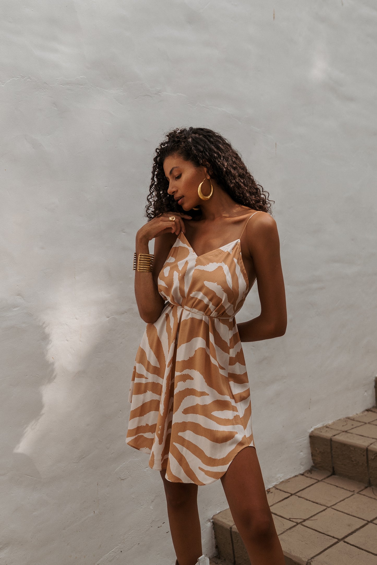 Zebra mini slip dress orange