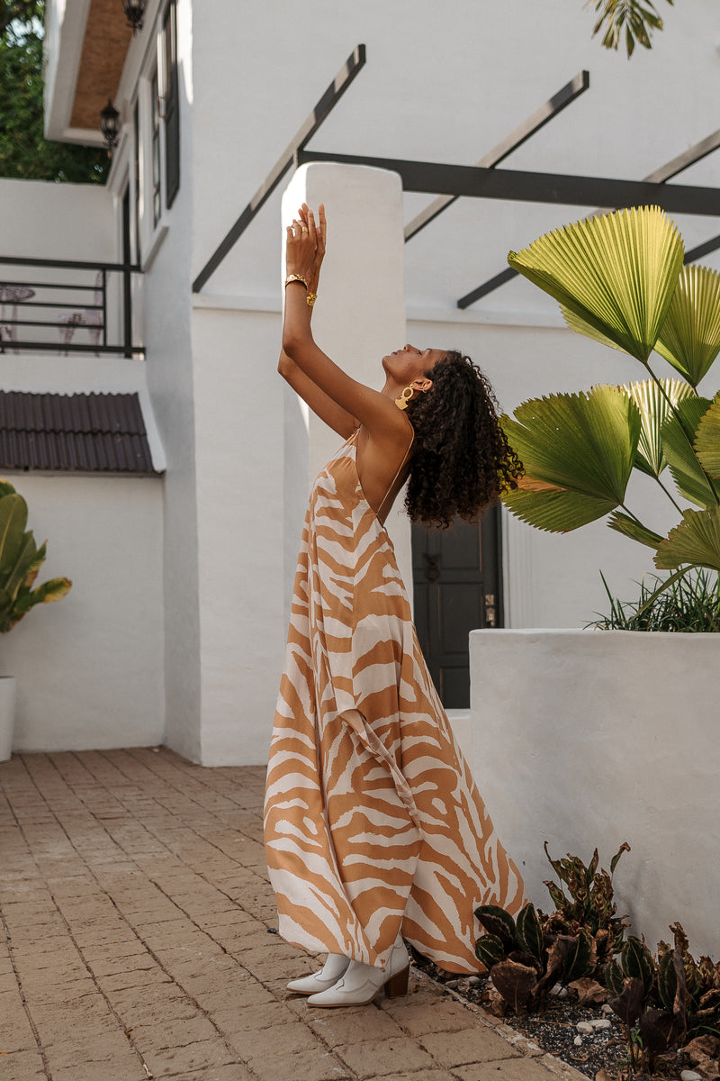 Zebra maxi slip dress orange