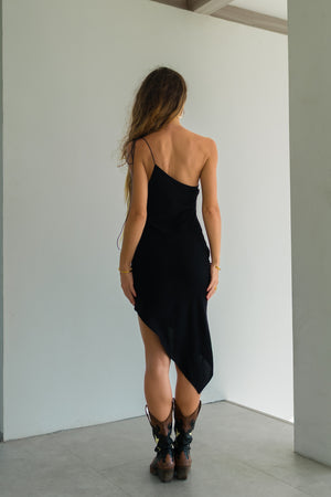 Zoe Black Asymmetric One-Shoulder Mini Dress