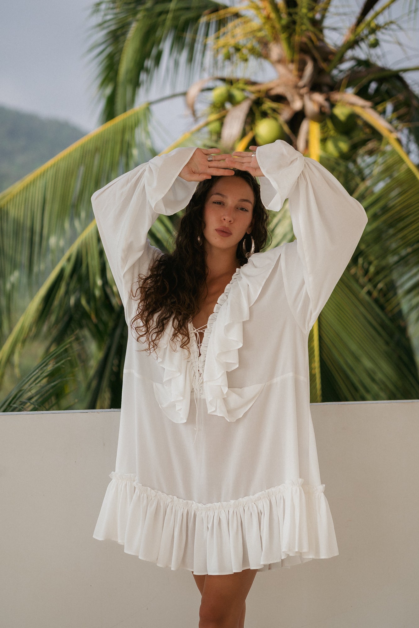 mini kaftan dress for women S Lilac Amalfi Citrus Print Mini Kaftan Dress