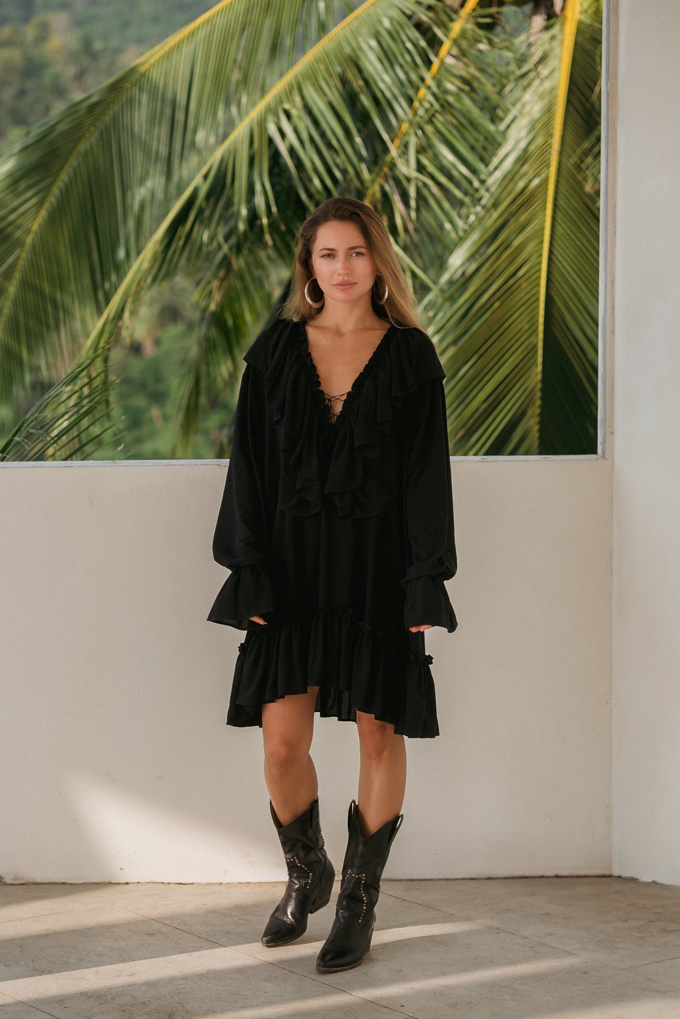 Aeris Mini Kaftan Dress – Black