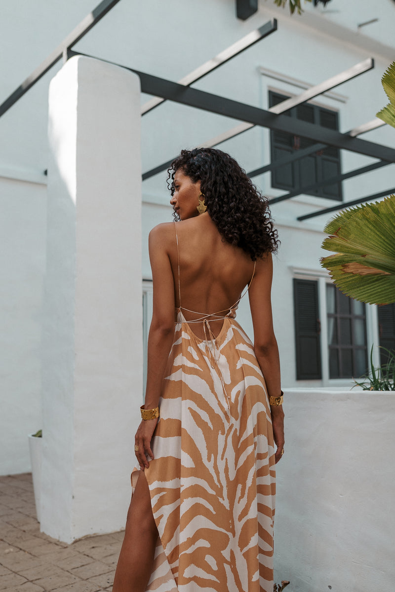 Zebra maxi slip dress orange