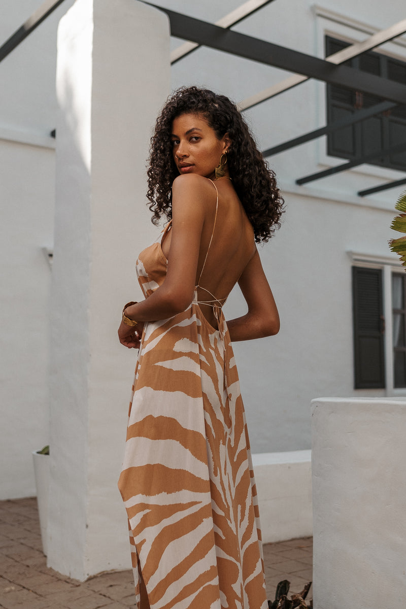 Zebra maxi slip dress orange