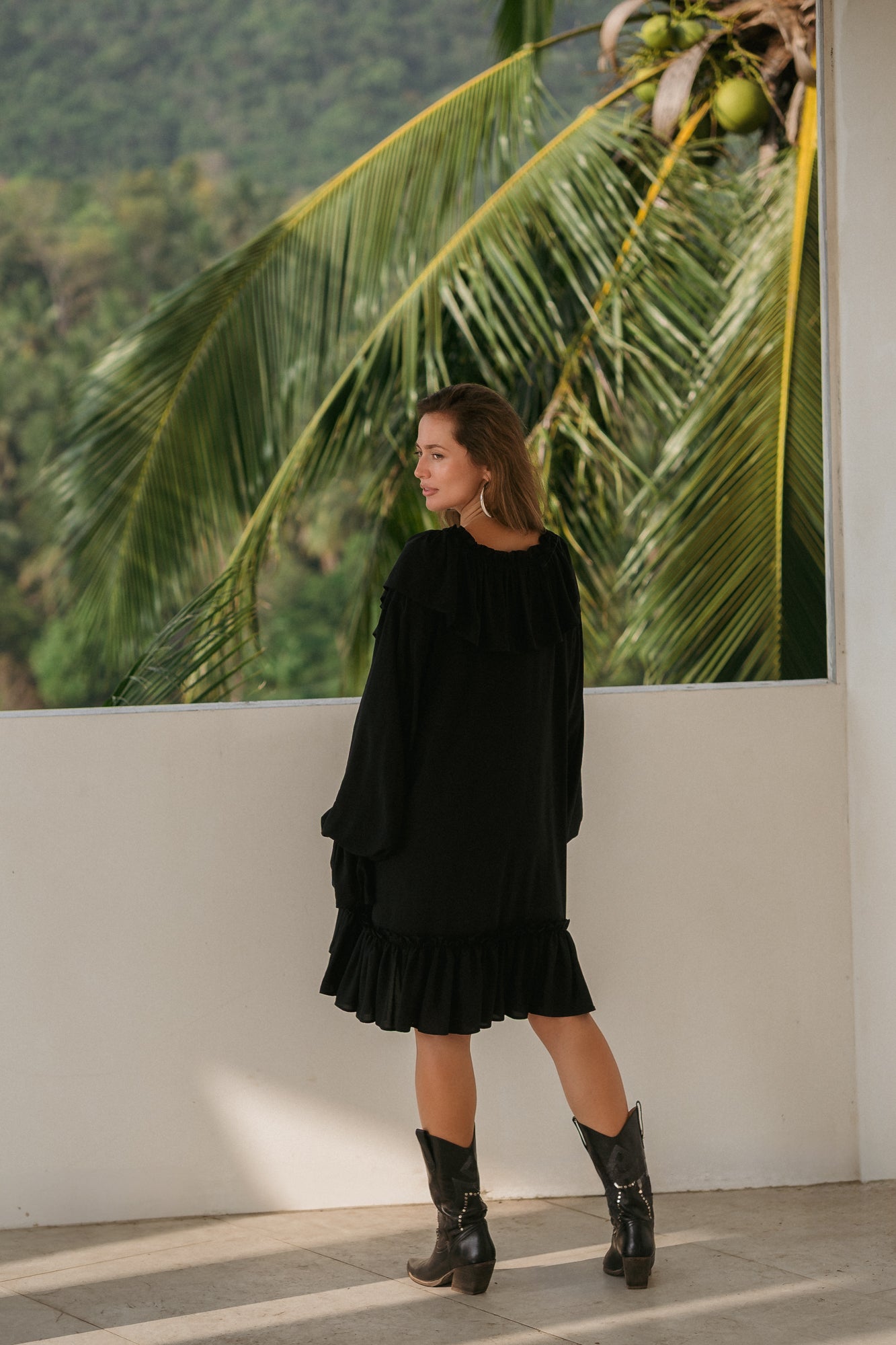 Aeris Mini Kaftan Dress – Black