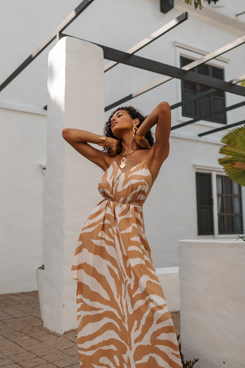 Zebra maxi slip dress orange