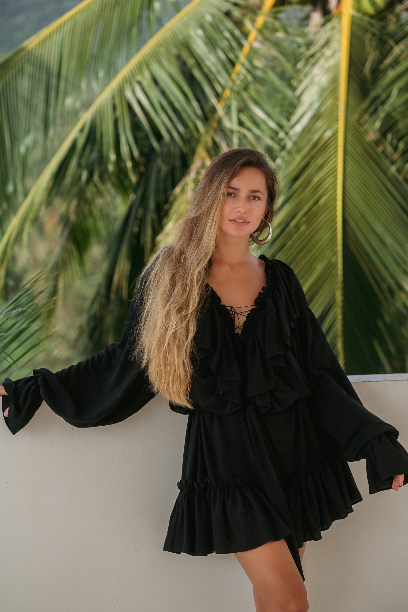 Aeris Mini Kaftan Dress – Black