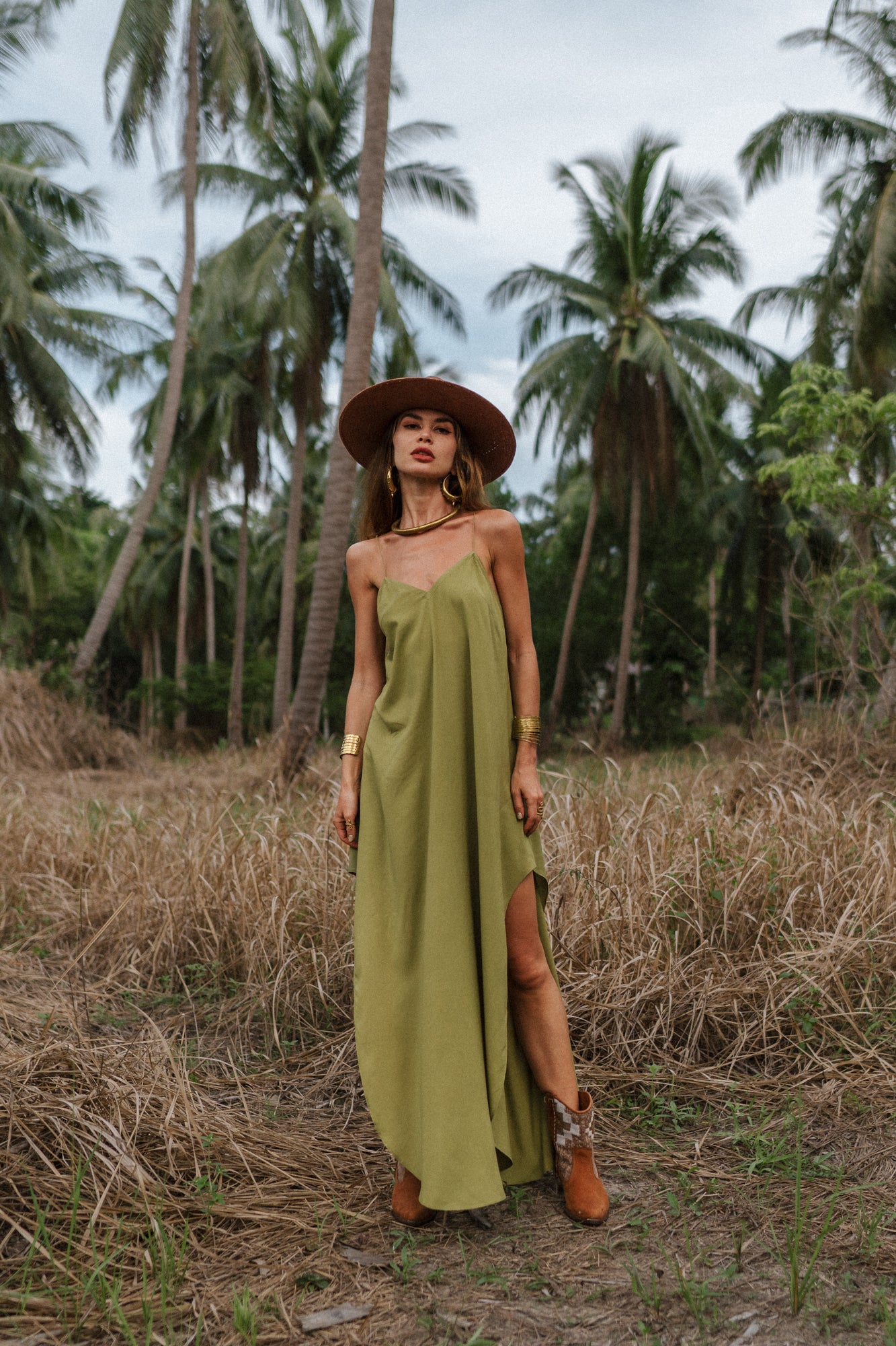 Olive maxi women dress