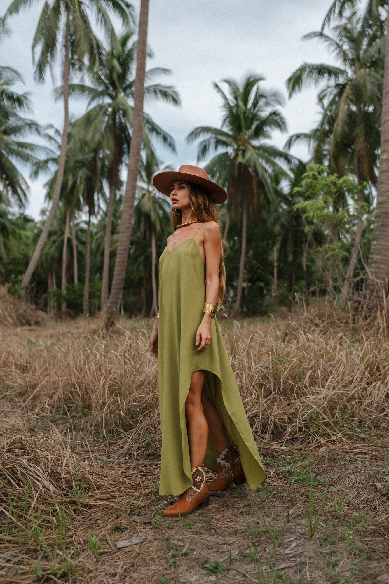 Olive maxi women dress