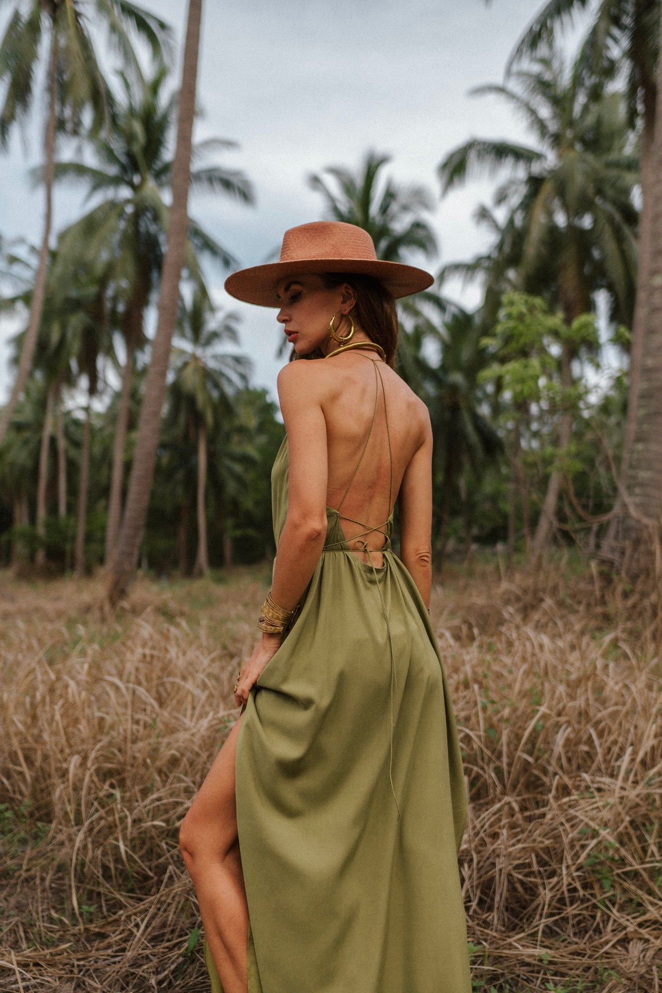 Olive maxi women dress