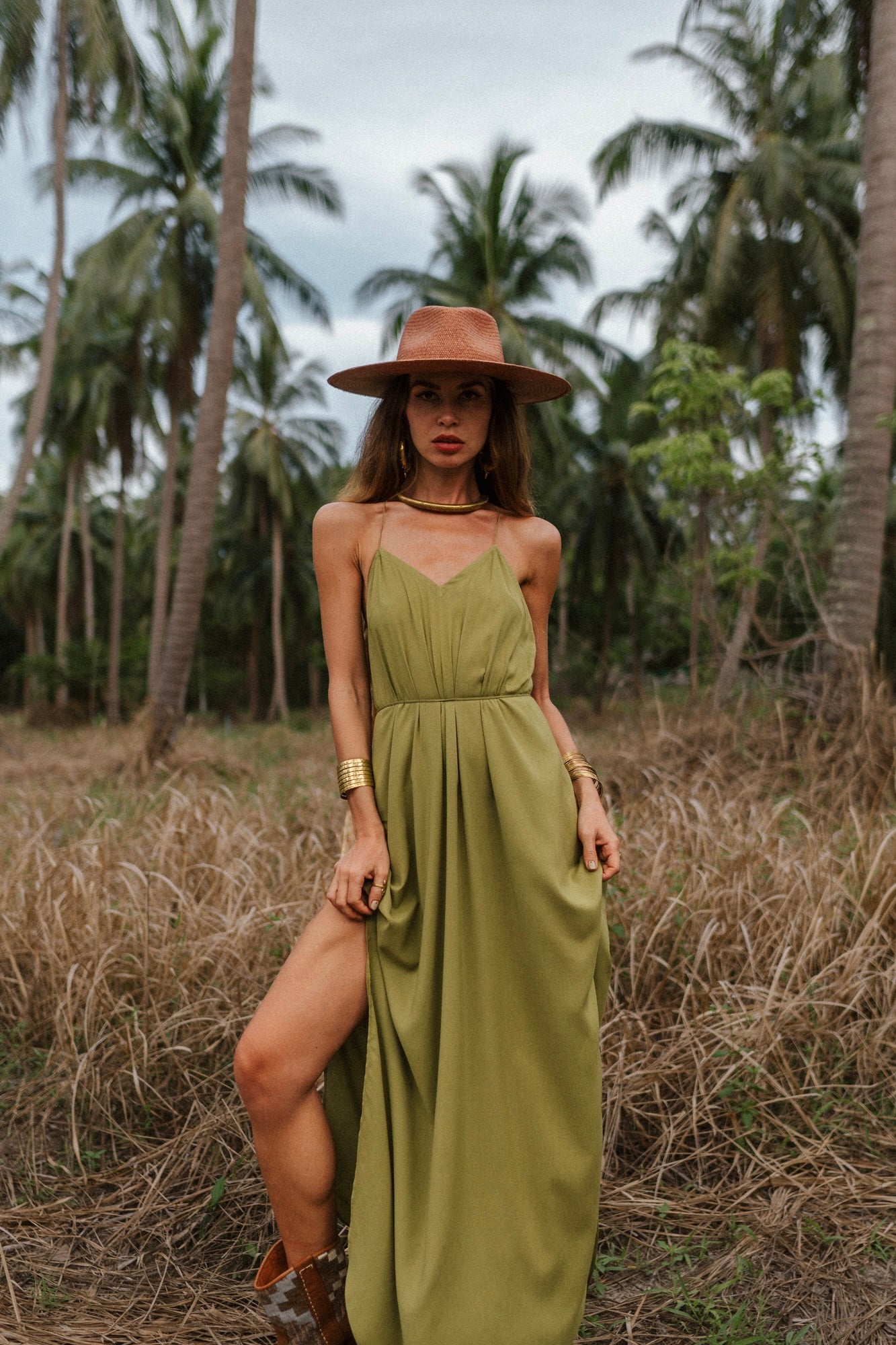 Olive maxi women dress