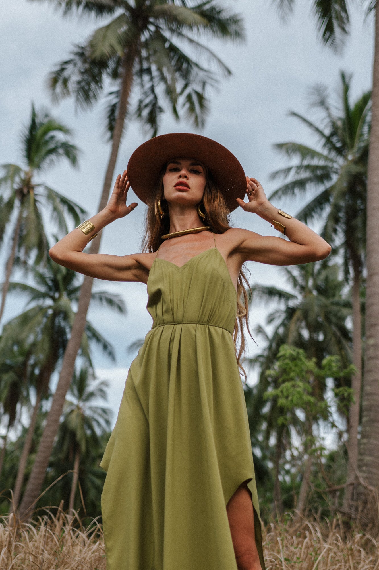 Olive maxi women dress